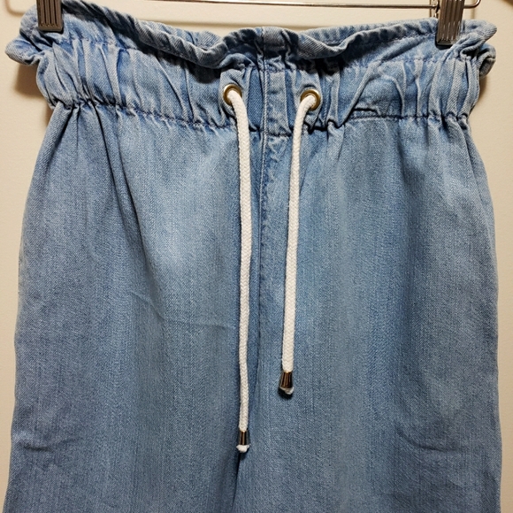 Moto Capri Pants Light Denim Drawstring Elastic Waistband Size 25 - Picture 3 of 9